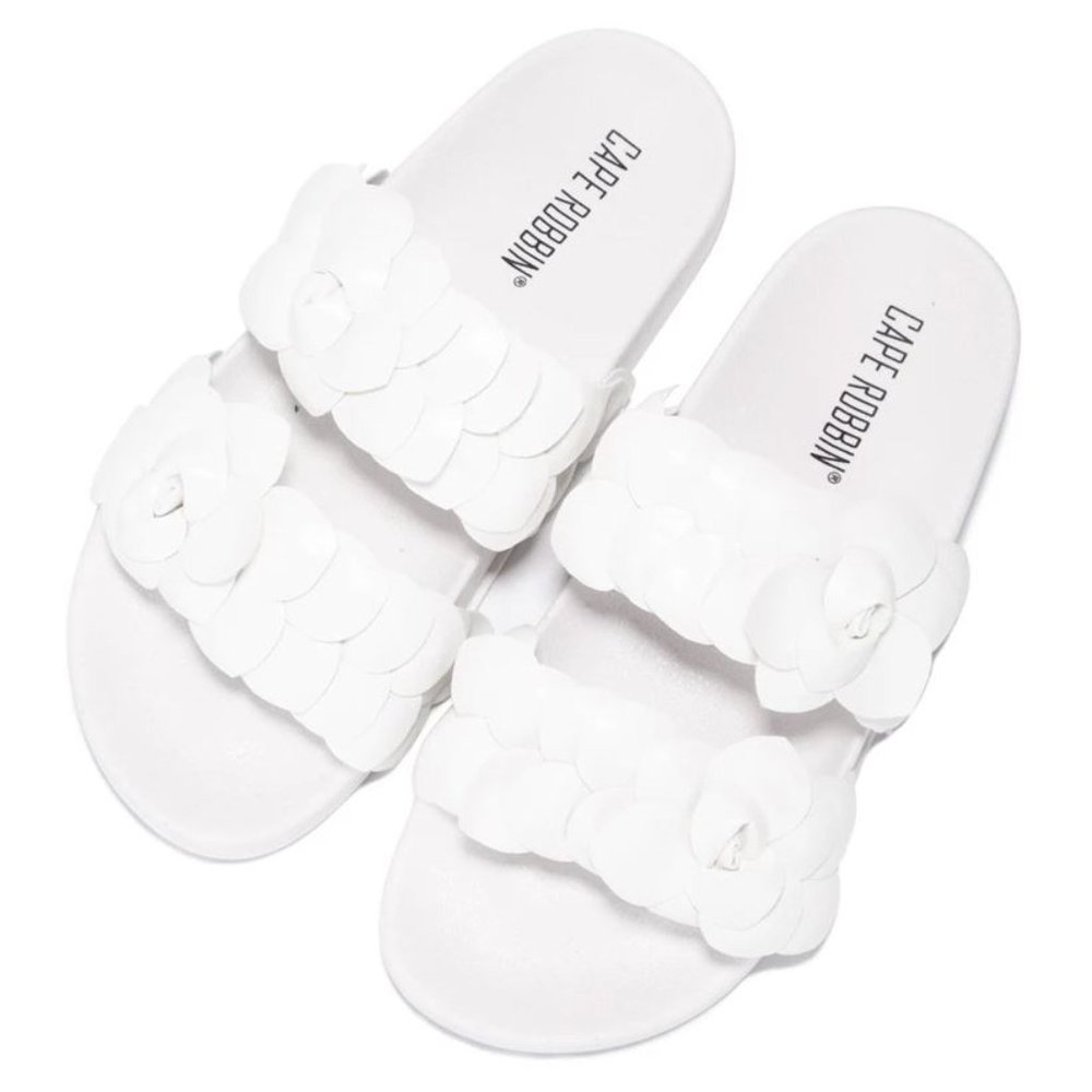 Cape Robbin white floral slides